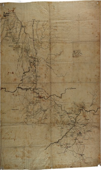 Mappa manoscritta della Guerra Civile della campagna di Atlanta del generale Sherman da Asbury L. and Snell, J.P. Stevens